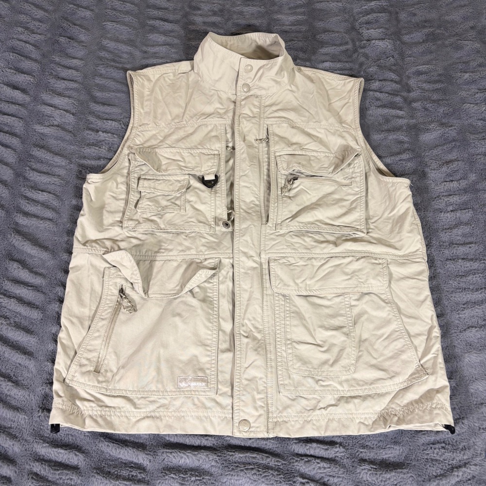 Columbia GRT Mens Large Khaki Nylon Multi Pocket Utility Cargo Fishing Vest S04